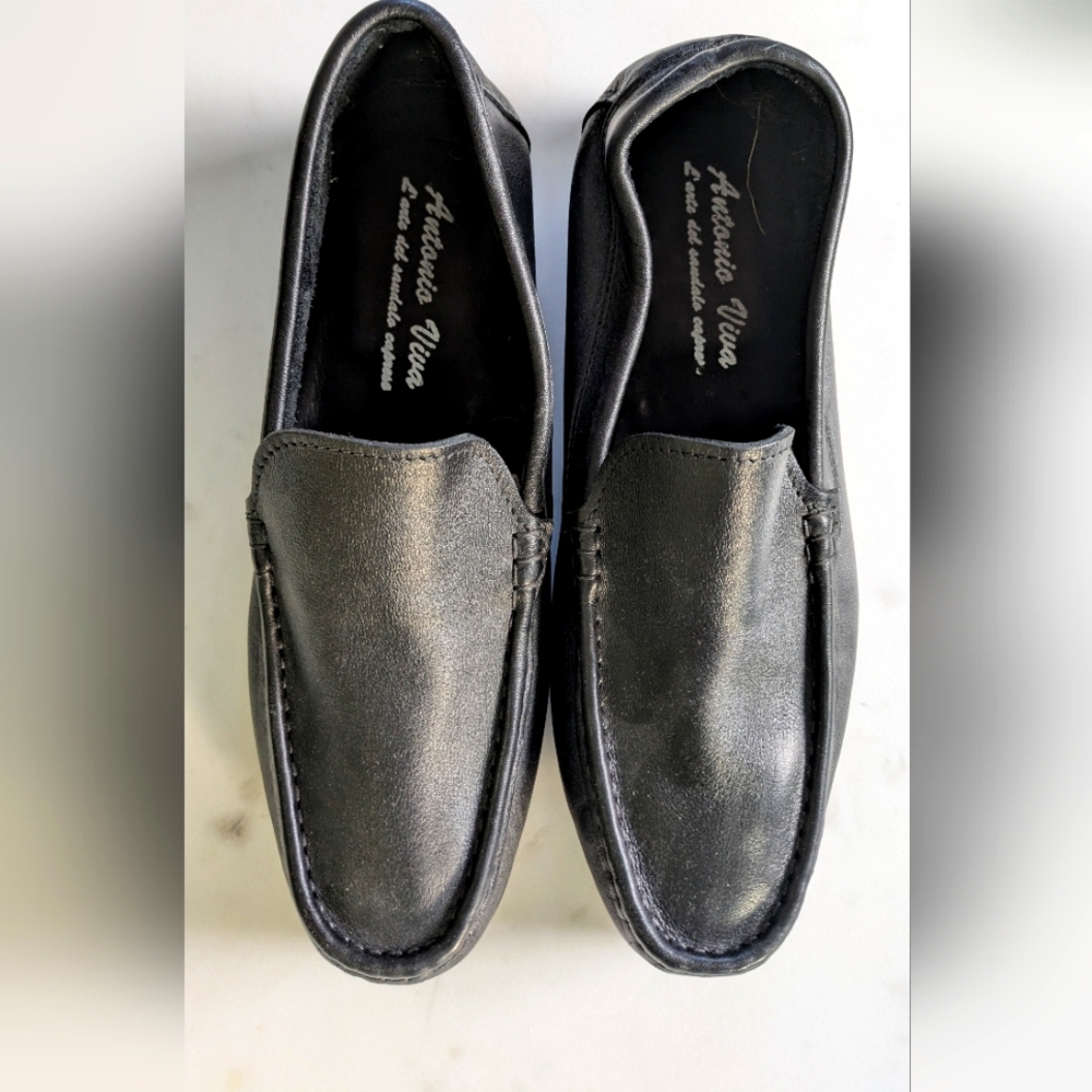 Men's Classic Italian Black Leather Loafers Handmade On Capri, Size 42.5